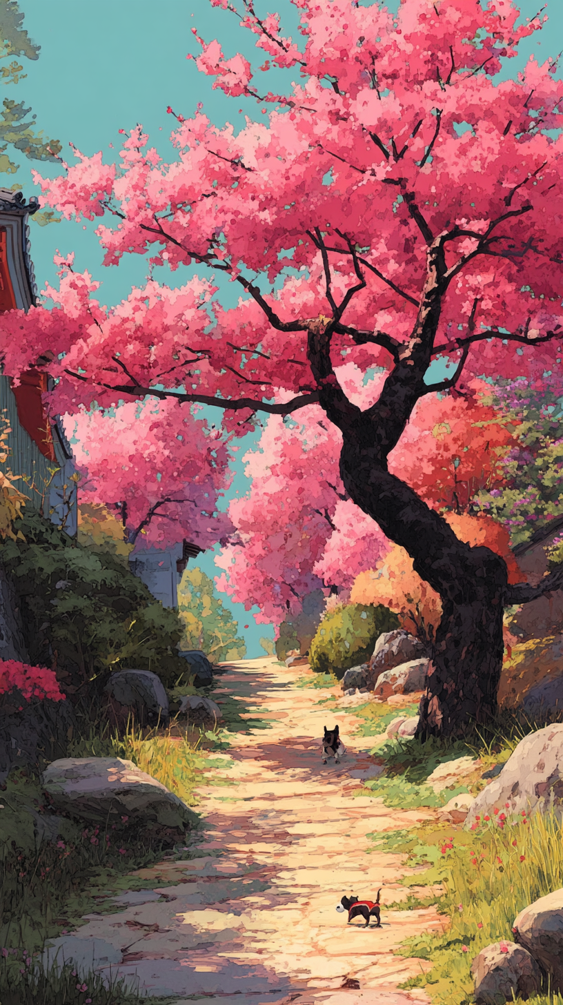 Sakura tree on a hill