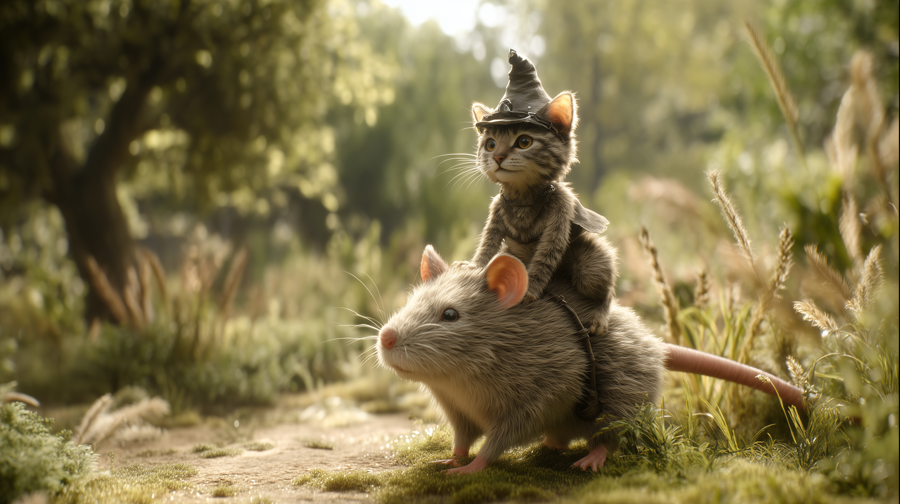 Cat cartoon dwarf riding a mouse